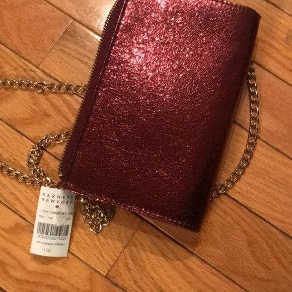 Barneys New York cherry metallic leather bag